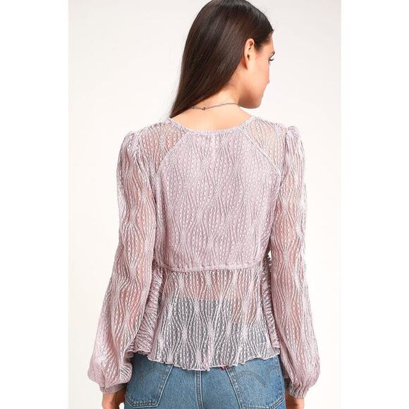 Free People Luisa Sheer Lace V-Neck Long Sleeve Babydoll Top Lavender Purple S - Picture 2 of 14
